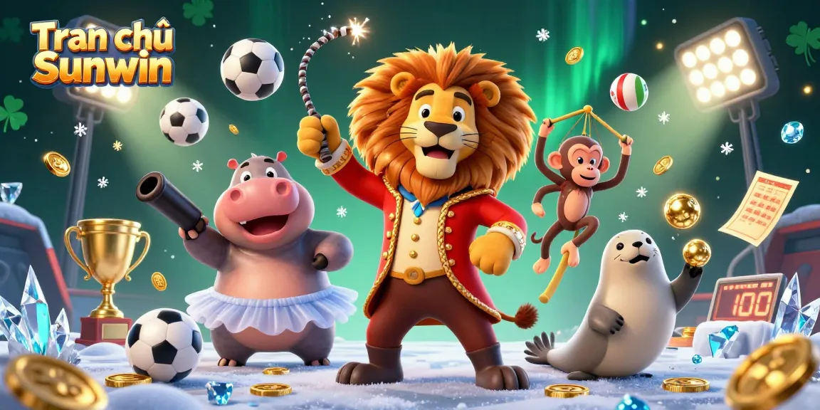 Join Tran chủ Sunwin with a vibrant circus scene full of energy and golden prizes in this thrilling gambling illustration.