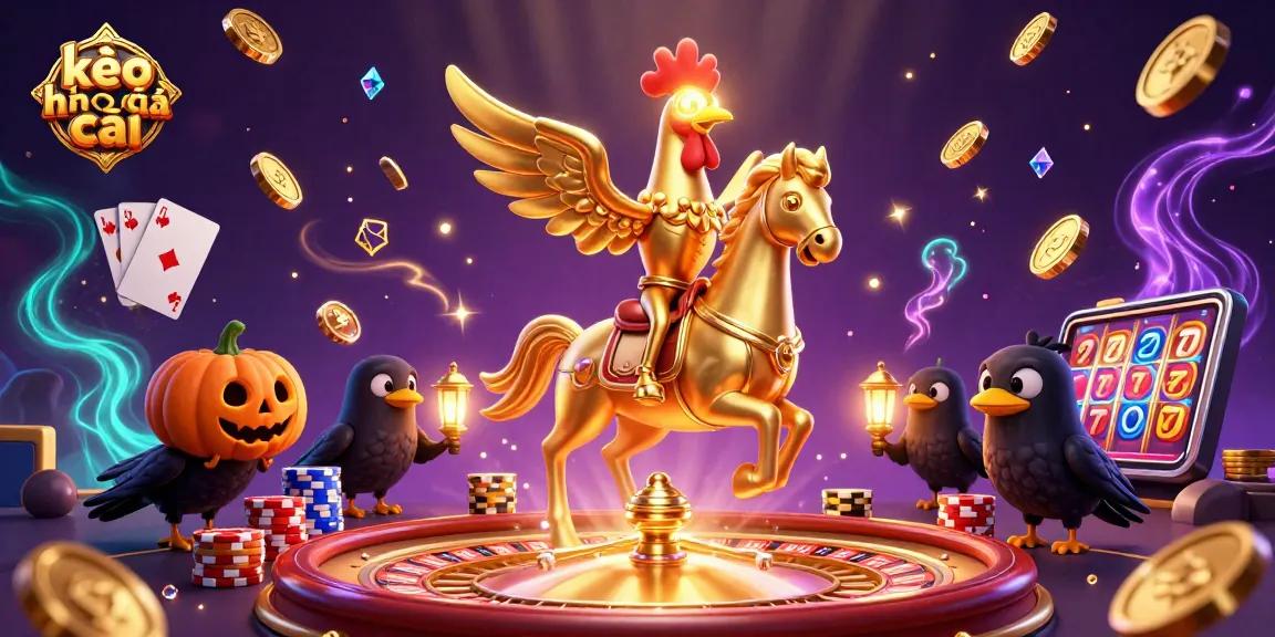 Experience thrilling kèo nhà cái gaming with a golden rooster riding through a spectacular casino.