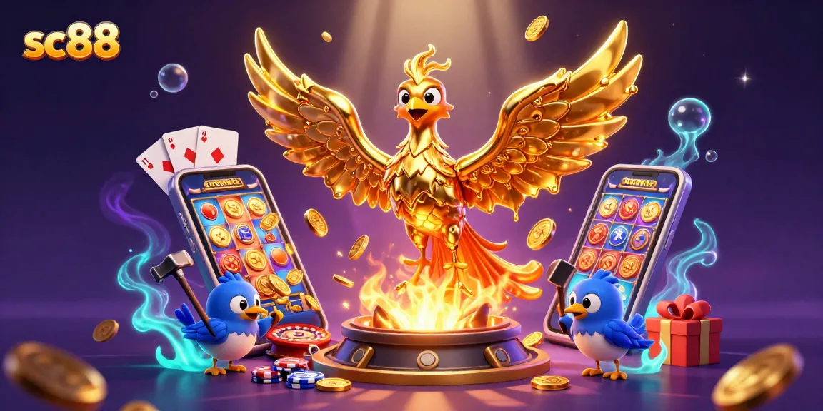 Spin to win with sc88's golden phoenix and captivating casino elements in a vibrant 3D scene.