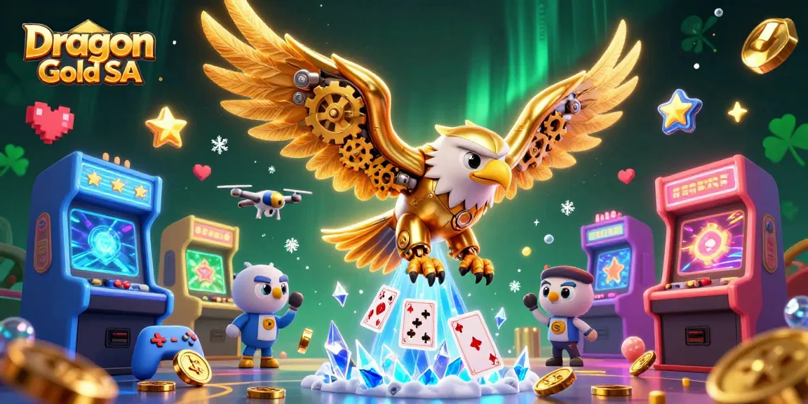 Experience the thrill of Dragon Gold SA with vibrant holographic elements and dynamic gaming action in this rich illustration.