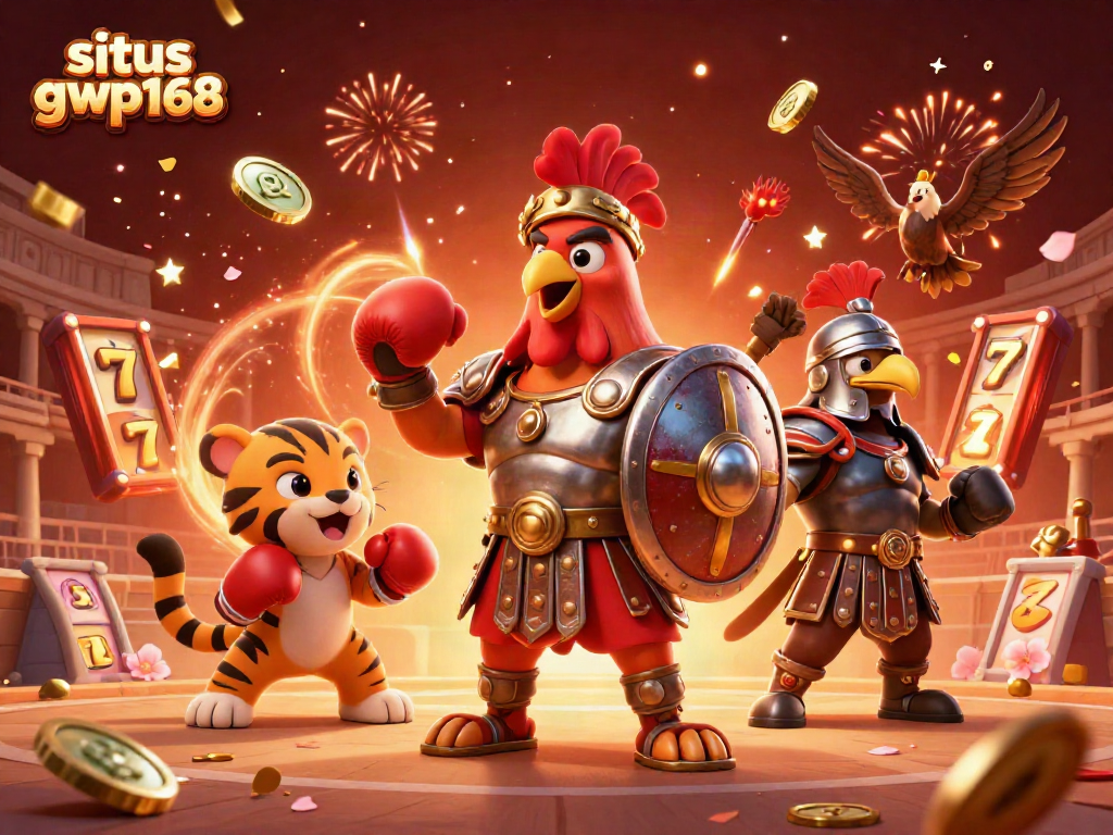 Permainan kecerdikan situs gwp168 dikelilingi elemen kasino dengan simbol slot dan koin jade.