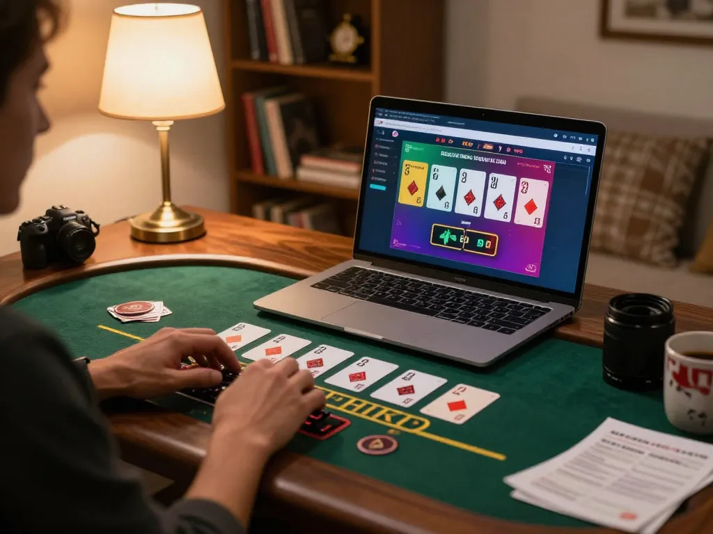 Engaging in online gaming at https://saobet.deal/, showing strategy and dynamic gameplay in a cozy home environment.