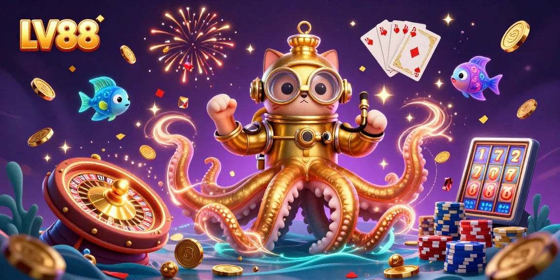 Experience thrilling action at LV88 online casino with an animated kraken and diving cat!
