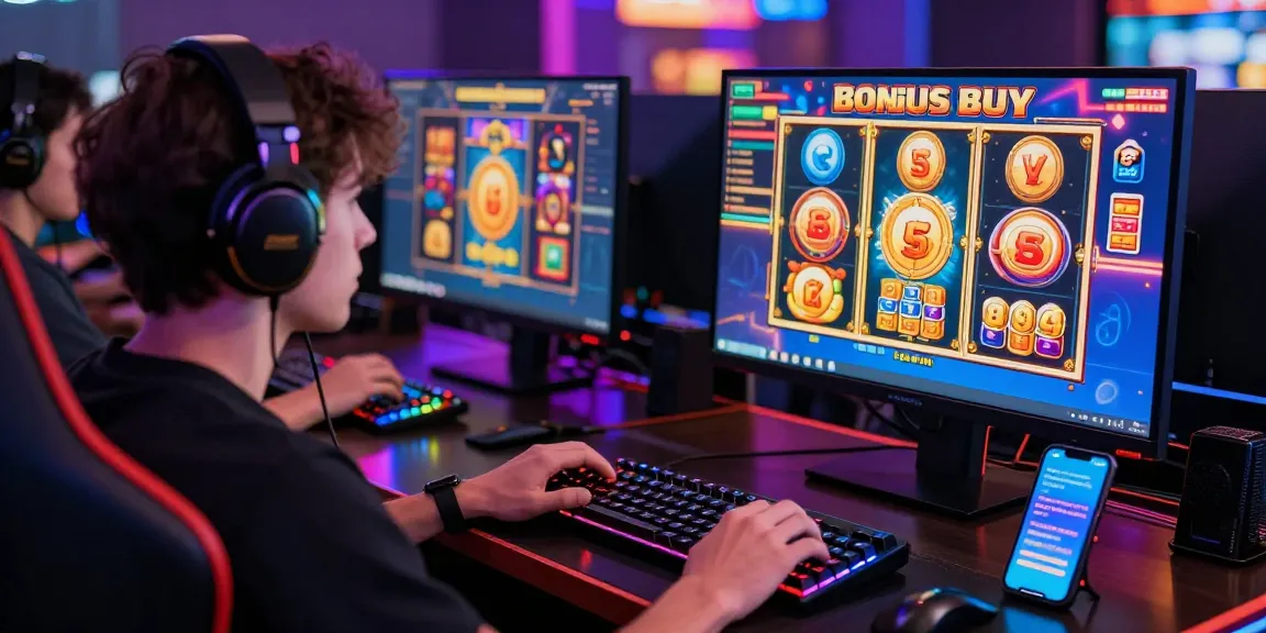 Engaged player exploring cocomaya bonus buy slots at an online casino with colorful graphics and ambient lighting.