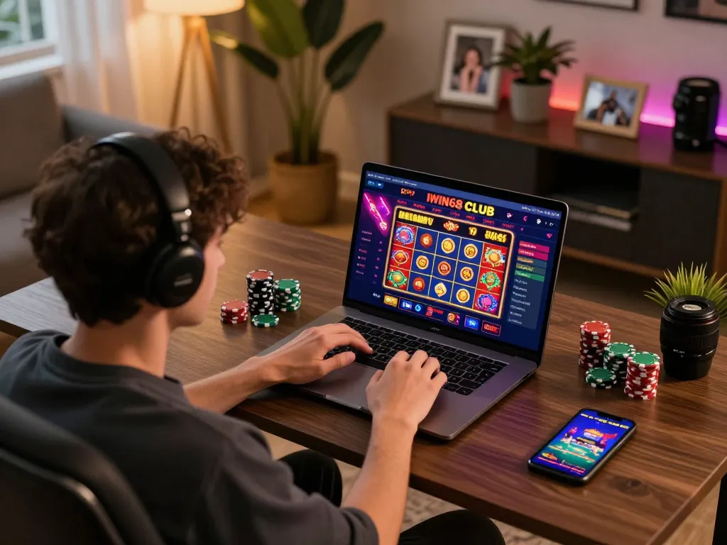 Engaging online gaming scene featuring IWIN68 CLUB with a person focused on casino activities