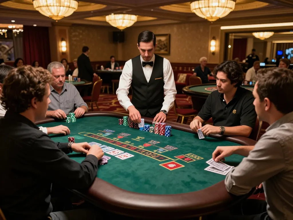 tg88 players intensifying bets at a blackjack table in a luxurious Vegas casino