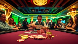 Engaging players in a vibrant Blackjack Casino scene with lively gameplay and professional dealers.