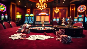 Players engaging in high-stakes poker with OK8386 betting slips at a luxurious casino table.