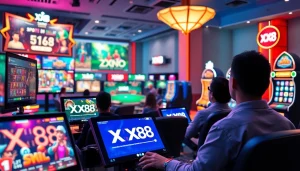 Engaging online gaming atmosphere with the XX88 link prominently displayed, showcasing diverse games and excitement.