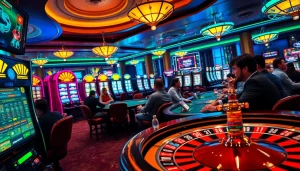 Exciting casino gaming at https://impactxoft.com with poker tables, roulette wheels, and vibrant slot machines.