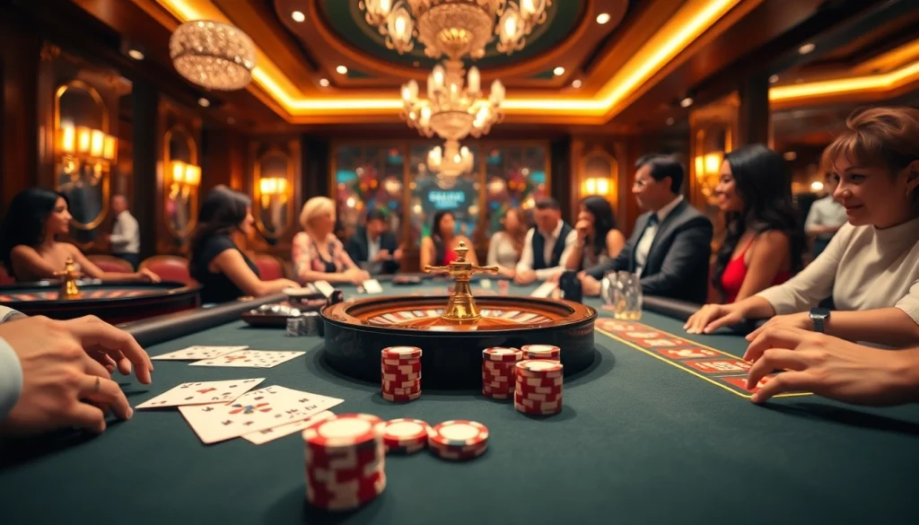 Engaging players enjoying a thrilling game at https://xx88.vin/ casino table with cards and chips.