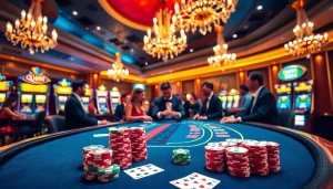 Engaging gameplay at QQ888's blackjack table with professional dealers in a vibrant casino setting.