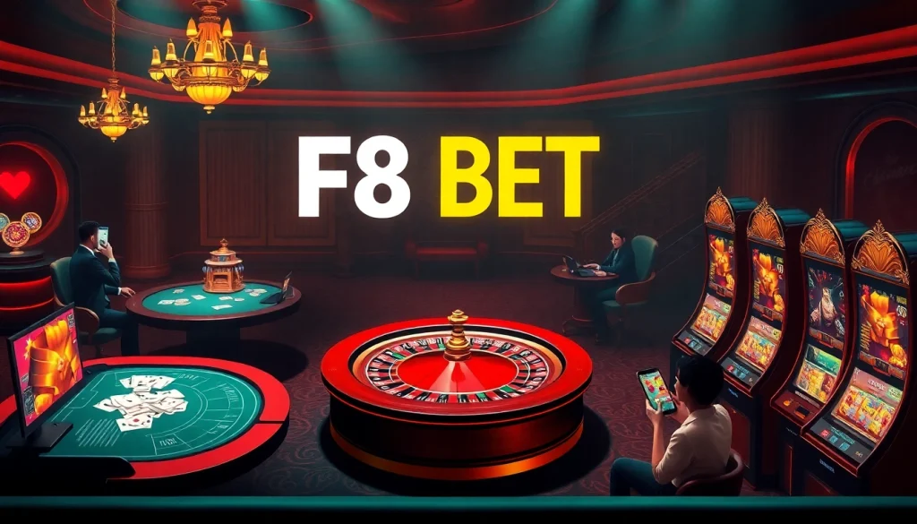 Engaging with F8 BET on a vibrant online casino interface showcasing poker and slots.
