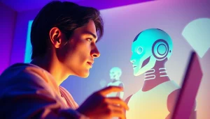 Engaging sex ai chat between a user and a realistic AI chatbot in a cozy digital setting.