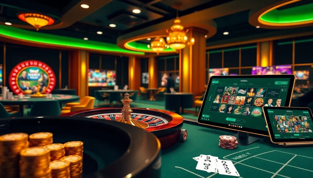 Players enjoy high-stakes gambling on XX88.AI with vibrant casino elements like roulette wheels and poker chips.