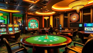 Experience thrilling action at thabet with an elegant poker table and vibrant gaming atmosphere.