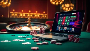 Experience excitement at NHÀ CÁI MM88 with luxurious casino visuals featuring roulette and gaming elements.