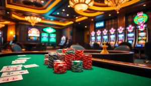 Experience the excitement of GG88 as players engage in poker, roulette, and slot machines in a luxurious casino setting.