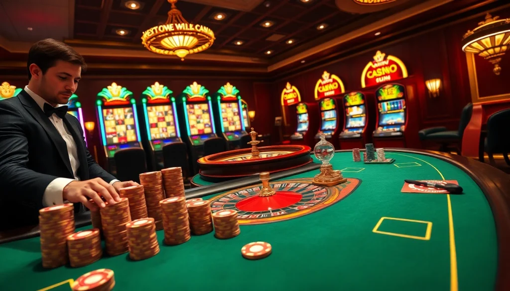 Exciting casino scene at 32win.com with players and dynamic gaming tables.