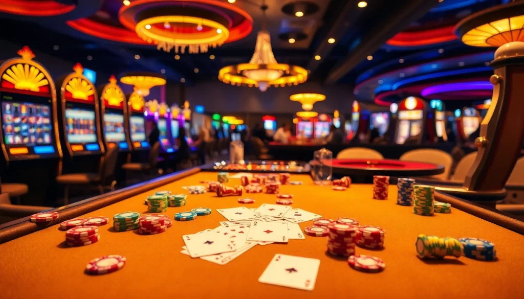 Players enjoying a thrilling MK8 casino experience surrounded by vibrant gaming elements.