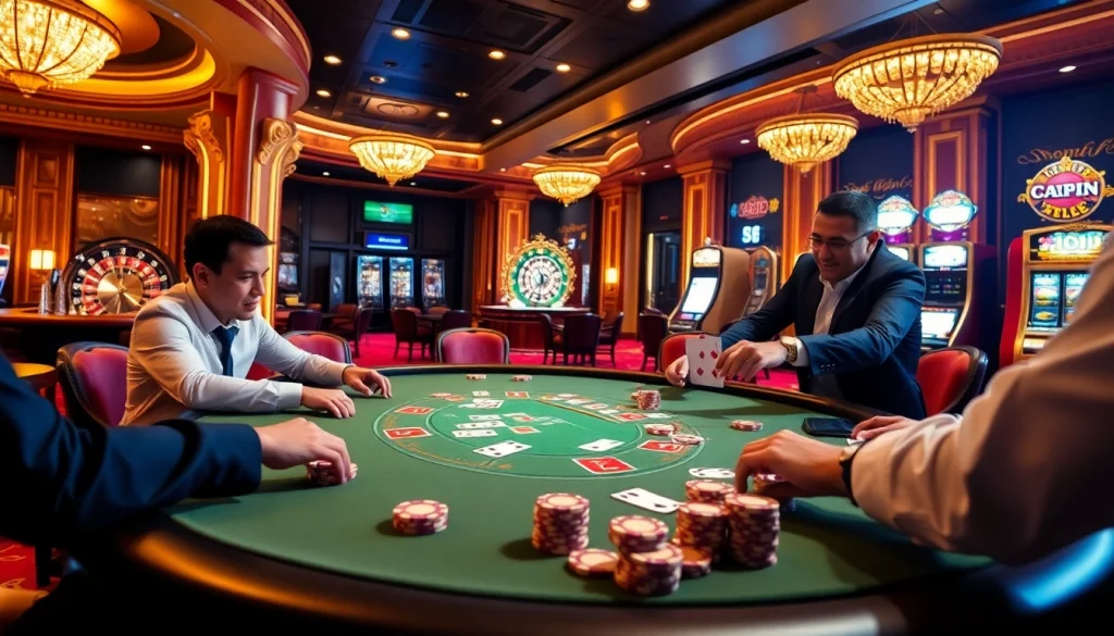 Engage in thrilling poker action with high stakes at https://33wintop.com/, featuring vibrant chips and cards.