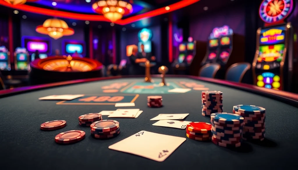 Engage in thrilling gameplay with 바이낸스 회원가입 at a vibrant casino table featuring cards and chips.