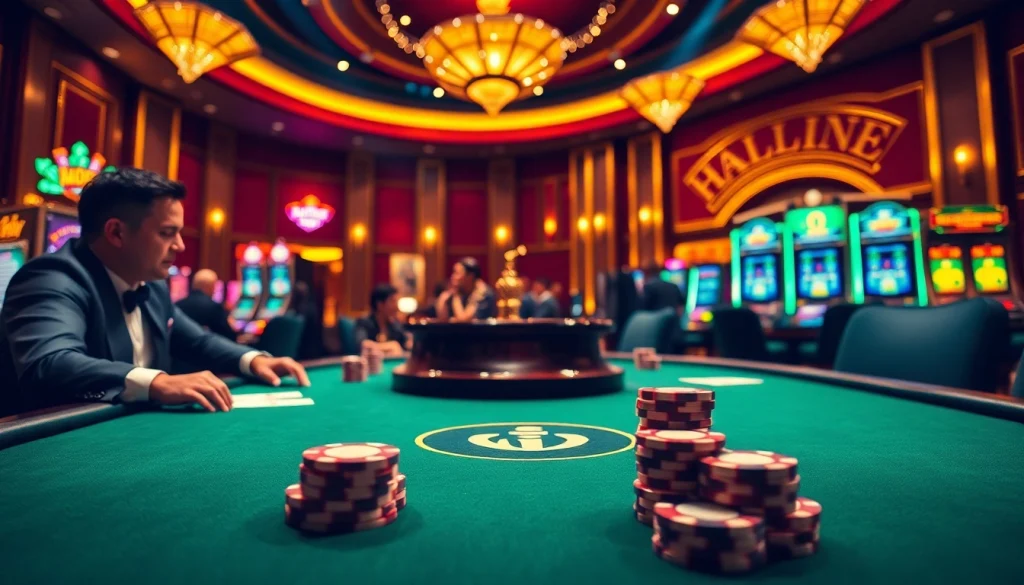 Engaging in a high-stakes poker game at a vibrant casino featuring hidden wiki onion themes.