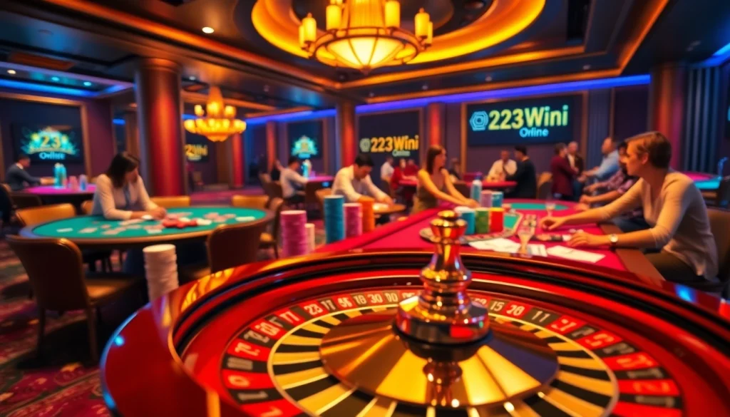 Engaged players at a vibrant casino table featuring elements from https://23wini.online, showcasing excitement and luxury.