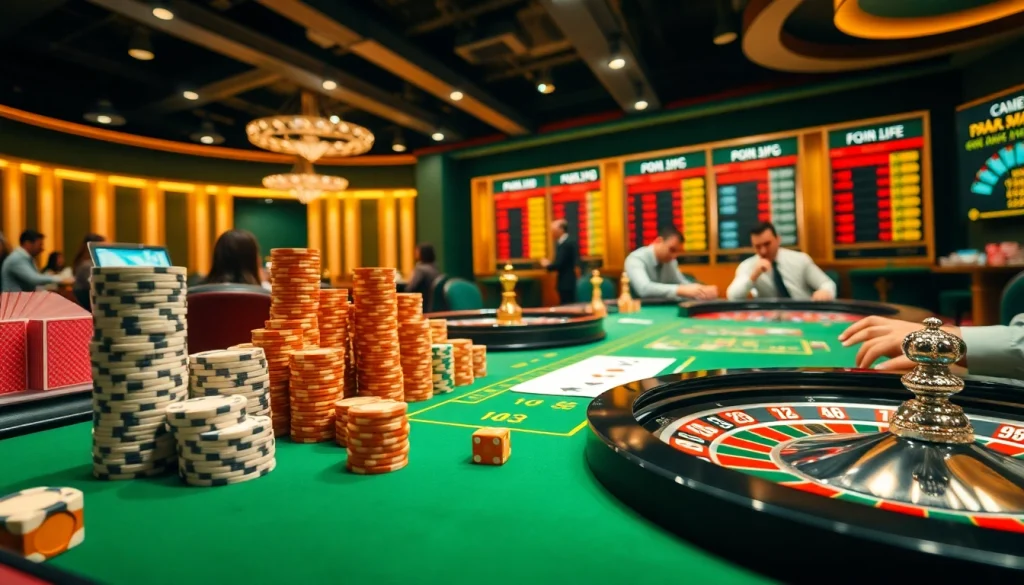 Pahala4d players engaging in high-stakes poker at a vibrant casino table with colorful chips and thrilling action.