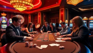 Players engaging in a high-stakes game at a luxurious 88i casino table.