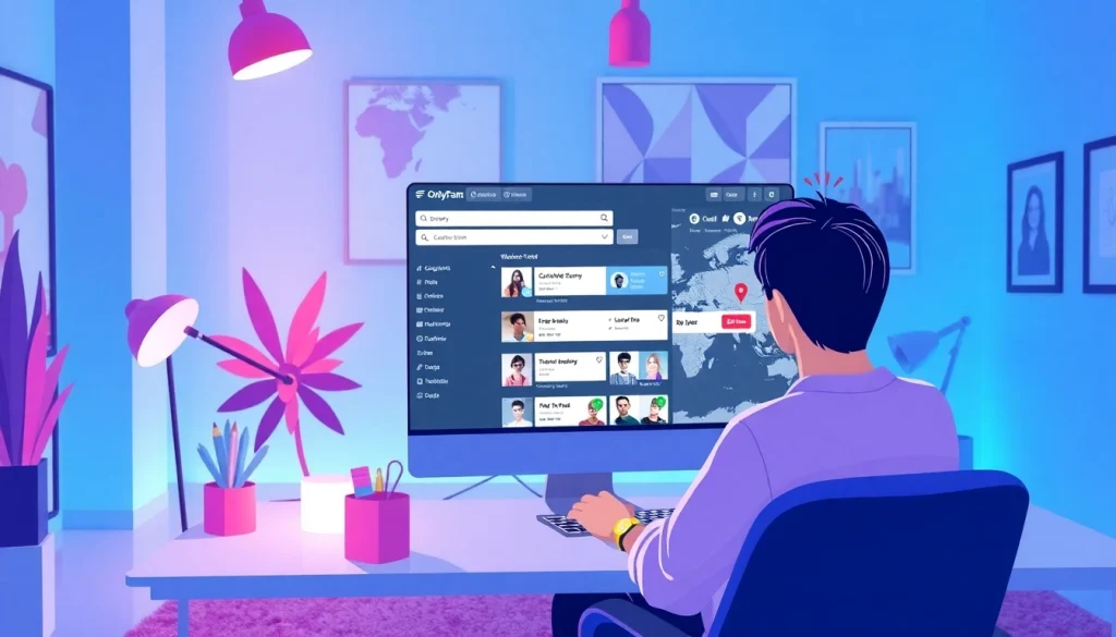 OnlyFans Nearby Creators search engine interface showcasing vibrant creator profiles and location filters.