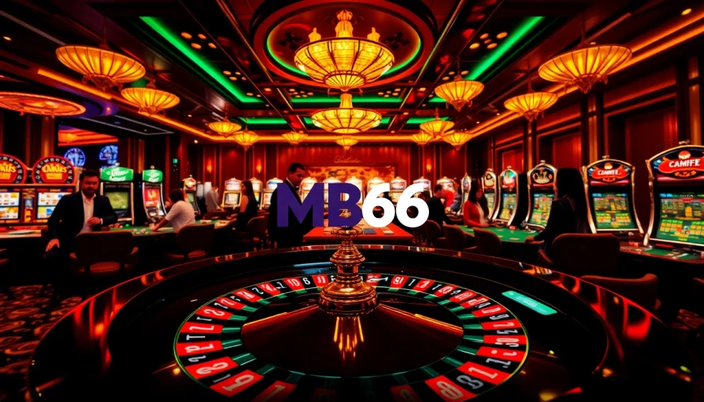 Experience the thrill of MB66 at a luxurious casino setting with vibrant games and betting action.