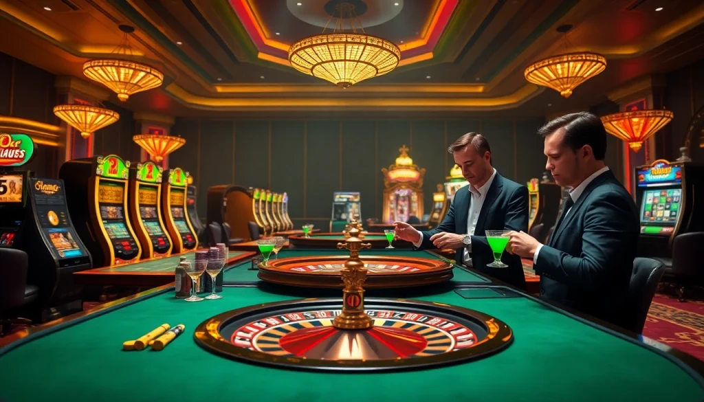 Gambling excitement at MK8 casino with vibrant tables and professional players.