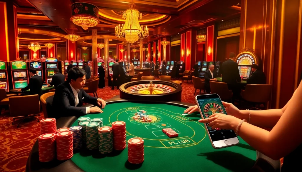 Trải nghiệm lối chơi đầy hồi hộp tại 24kclub với hình ảnh casino sống động và người chơi phấn khích.