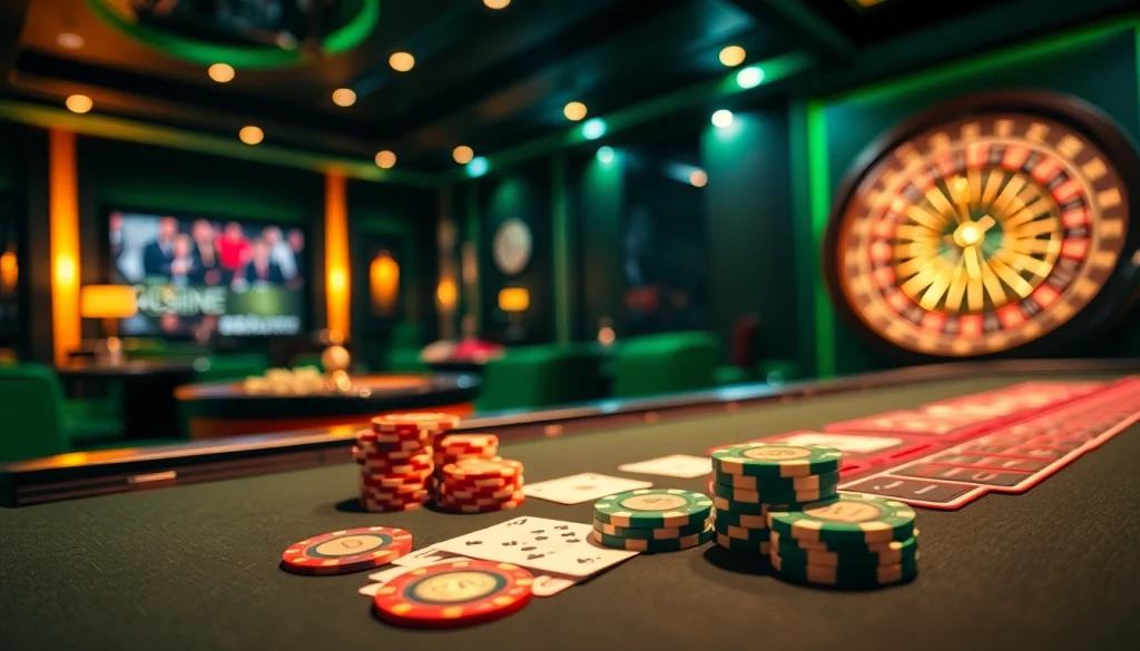 Engaged players magrehistro at a high-stakes poker table surrounded by luxurious casino elements.