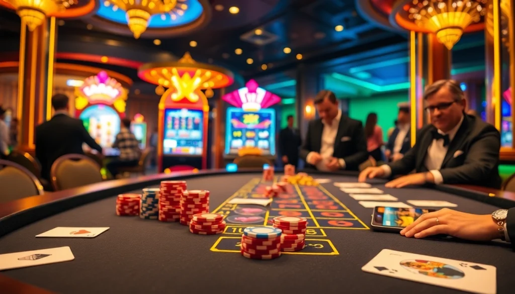 Exciting gaming action at KK55.com blackjack table with vibrant poker chips and cards.