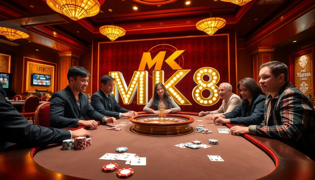 Experience thrill at the MK8 casino table with engaging players and vibrant colors.