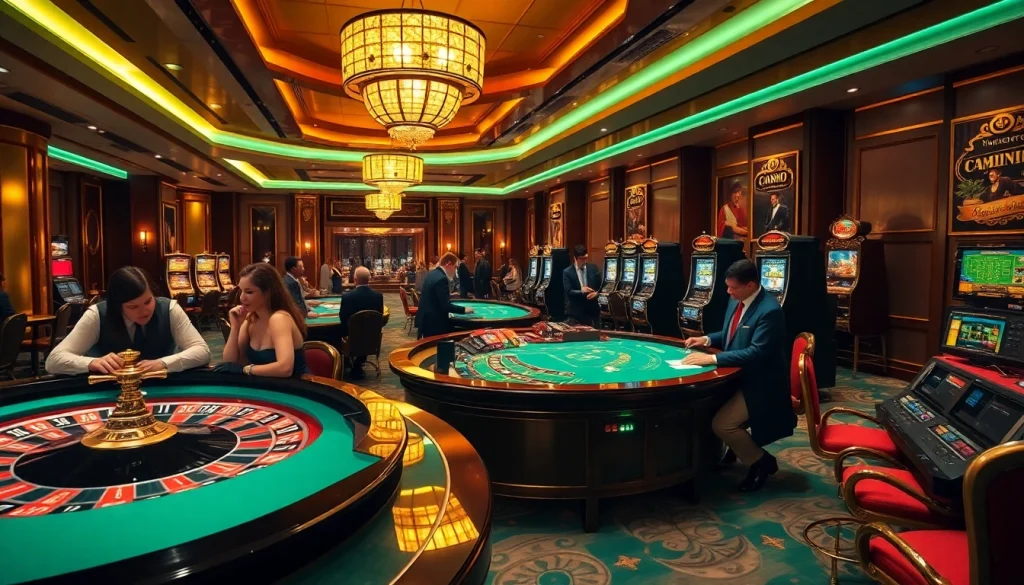 Players enjoying an upscale gambling experience at https://ok8386.sh/, featuring roulette and blackjack tables.