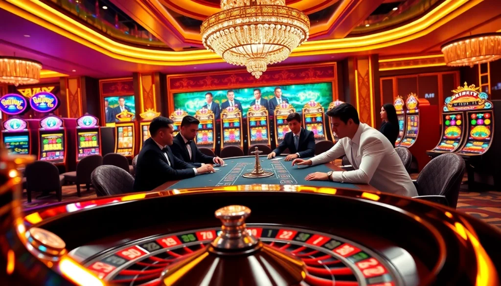 Engaging players at a luxurious casino scene, highlighting the excitement of trang chủ win678.