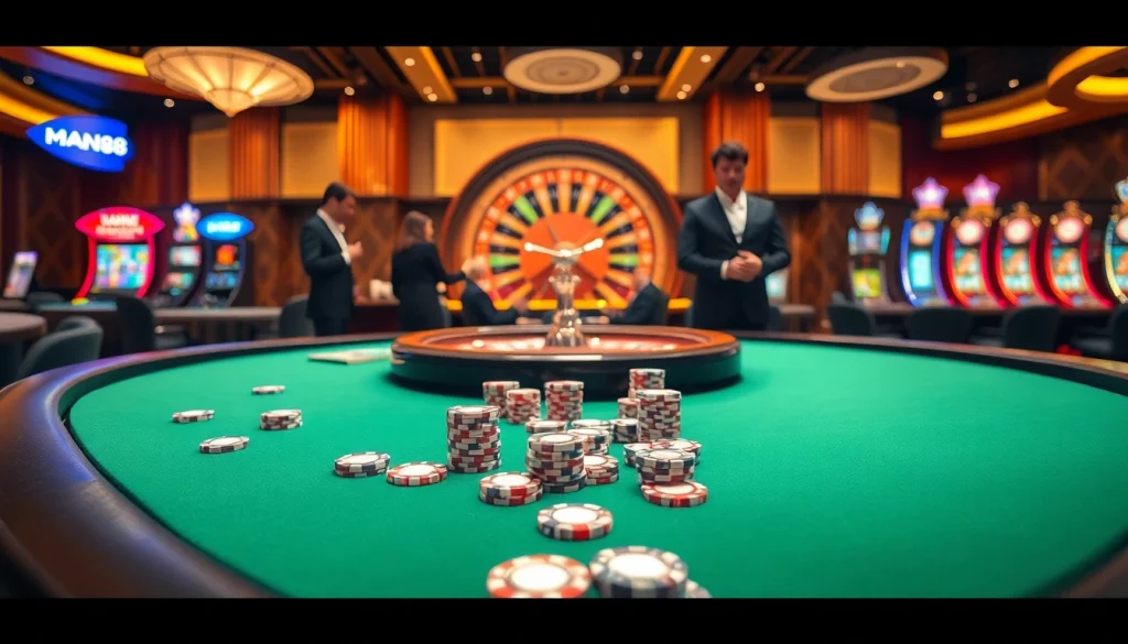 Players enjoying high-stakes poker at Man88 casino, showcasing thrilling gaming moments.