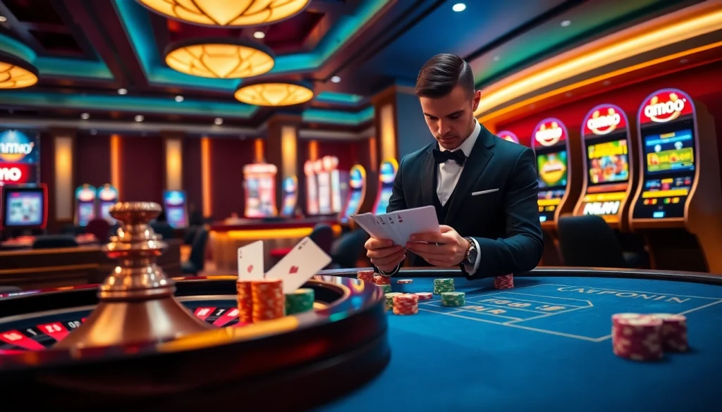 Experience the excitement of mmoo giải trí online at a luxurious casino table.