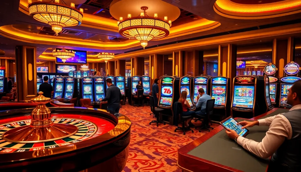 Exciting gaming action at 789bet.events highlighting roulette and colorful slot machines.