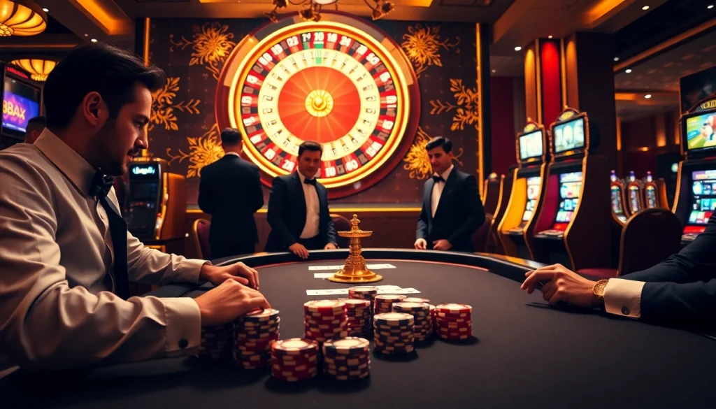 Experience the excitement of high-stakes gambling at an 88xx-themed poker table surrounded by elegant players.