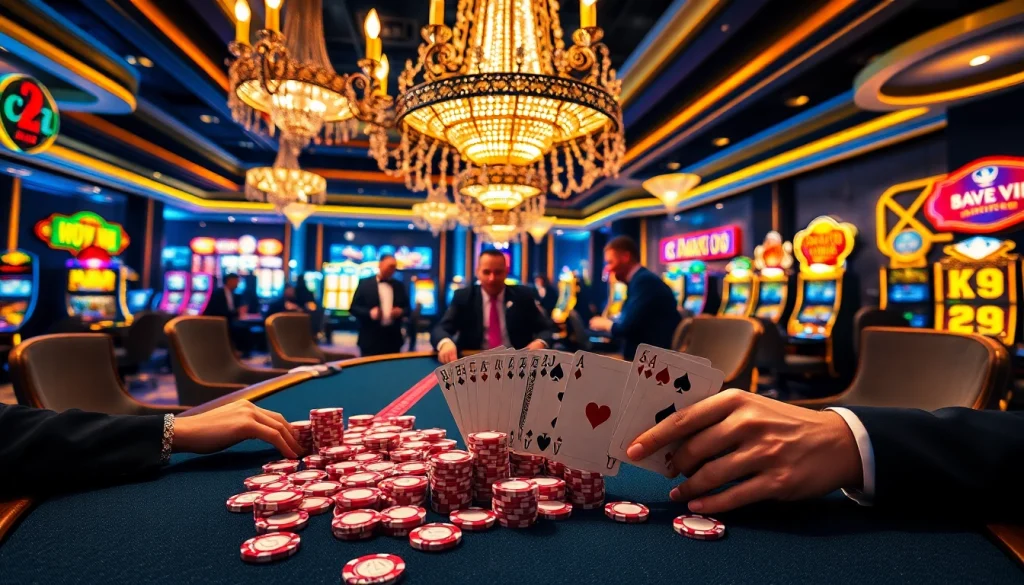 Trải nghiệm những trận poker đầy kịch tính với không gian Bet VIP thanh lịch trong một casino sang trọng.